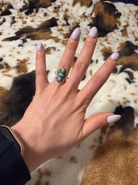 Sterling Silver Turquoise Cluster Statement Ring - Blue Green Gemstone